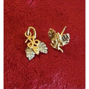 Vintage Black Hills Gold Tri-Color 12K Pendant & Single Stud Earring Leaf Lot 2